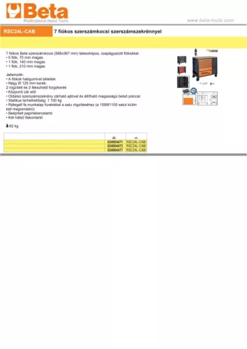 Beta RSC24L-CAB/R  7 fiókos szerszámkocsi szerszámszekrénnyel ÜRES piros