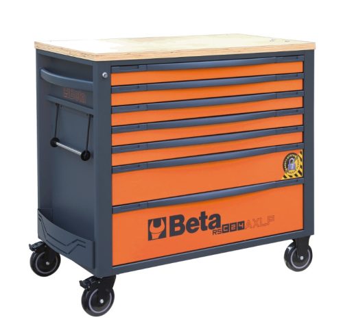 Beta RSC24AXLP/7-O 7 fiókos szerszámkocsi fa munkalappalés borulásgátló rendszerrel, hosszú modell ÜRES narancs