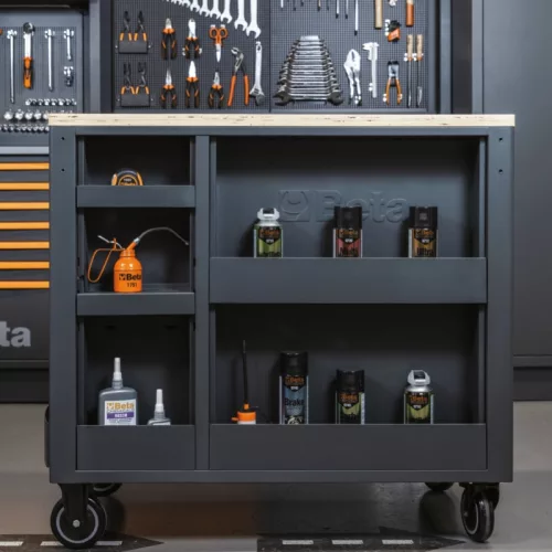 Beta RSC24AXLP/7-O 7 fiókos szerszámkocsi fa munkalappalés borulásgátló rendszerrel, hosszú modell ÜRES narancs