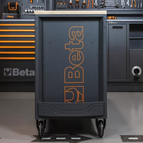 Beta RSC24AXLP/7-O 7 fiókos szerszámkocsi fa munkalappalés borulásgátló rendszerrel, hosszú modell ÜRES narancs
