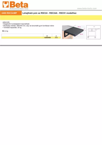 Beta RSC24/MP Lehajtható polc a Beta RSC24 - RSC24A - RSC51 modellhez