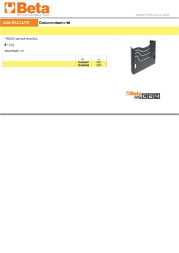 Beta 2400 RSC24/PD Dokumentumtartó a Beta RSC24 szerszámkocsihoz, antracit