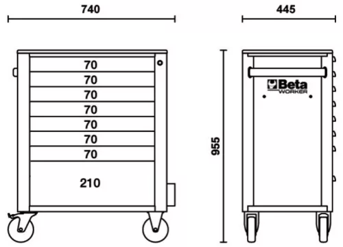 Beta BW 2400S-R8/E-L 8 fiókos szerszámkocsi 398 darabos szerszámkészlettel piros