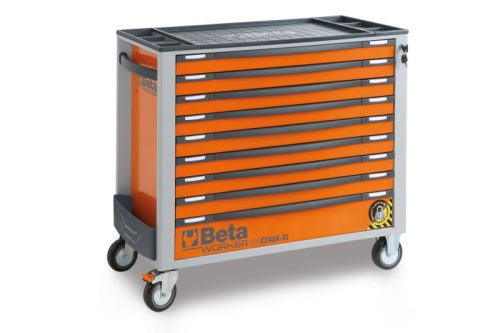 Beta BW 2400S-XLO9/E-XXL 9 fiókos szerszámkocsi borulásgátló rendszerrel, hosszú modell, 716 darabos szerszámkészlettel narancs