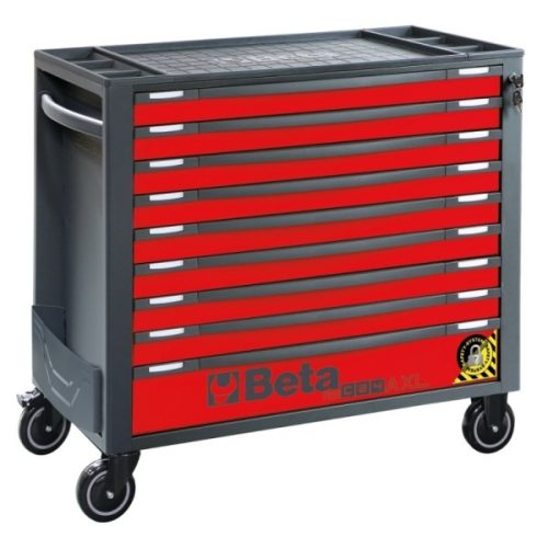 Beta BW 2400S-XLR9/E-XXL 9 fiókos szerszámkocsi borulásgátló rendszerrel, hosszú modell, 716 darabos szerszámkészlettel piros