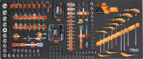Beta BW 2400S-XLR9/E-XXL 9 fiókos szerszámkocsi borulásgátló rendszerrel, hosszú modell, 716 darabos szerszámkészlettel piros