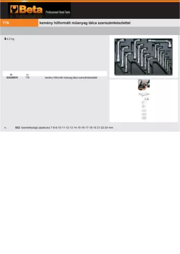 Beta T76 Kemény hőformált műanyag tálca szerszámkészlettel