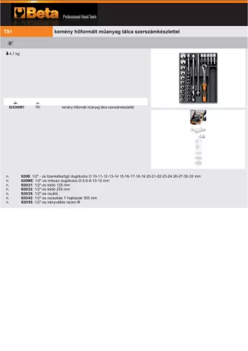 Beta T81 Kemény hőformált műanyag tálca szerszámkészlettel