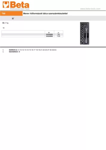 Beta T99 Kemény hőformált műanyag tálca szerszámkészlettel