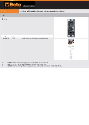 Beta T113 Kemény hőformált műanyag tálca szerszámkészlettel
