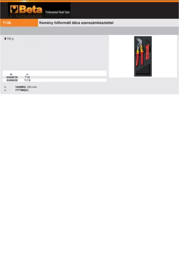 Beta T136 Kemény hőformált műanyag tálca szerszámkészlettel