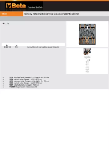 Beta T140 Kemény hőformált műanyag tálca szerszámkészlettel