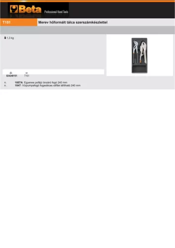 Beta T151 Kemény hőformált műanyag tálca szerszámkészlettel