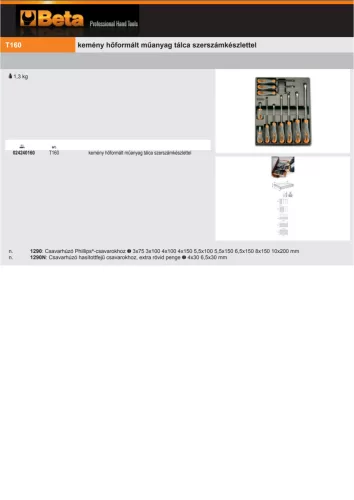 Beta T160 Kemény hőformált műanyag tálca szerszámkészlettel