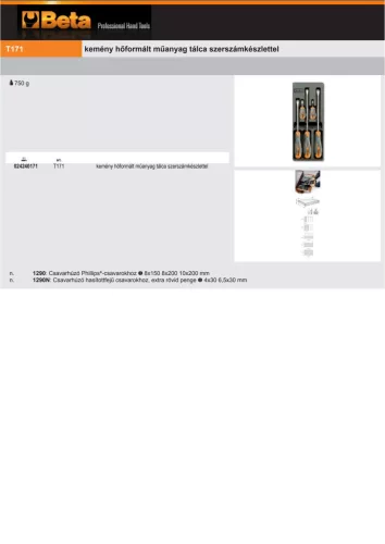 Beta T171 Kemény hőformált műanyag tálca szerszámkészlettel