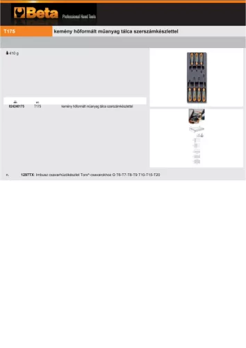 Beta T175 Kemény hőformált műanyag tálca szerszámkészlettel
