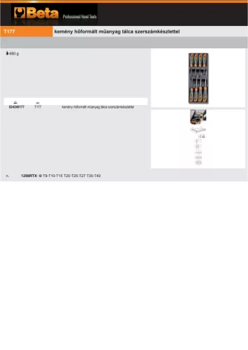 Beta T177 Kemény hőformált műanyag tálca szerszámkészlettel