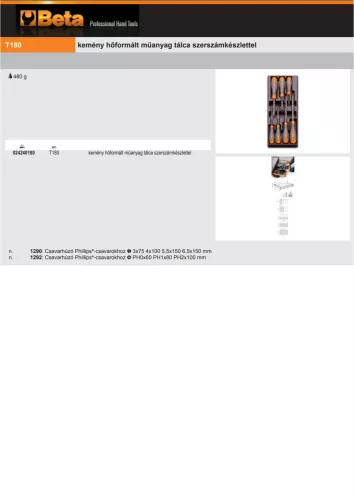 Beta T180 Kemény hőformált műanyag tálca szerszámkészlettel