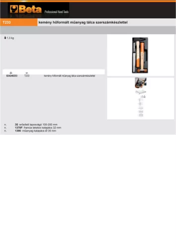 Beta T233 Kemény hőformált műanyag tálca szerszámkészlettel