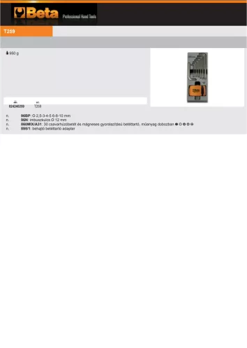 Beta T259 Kemény hőformált műanyag tálca szerszámkészlettel