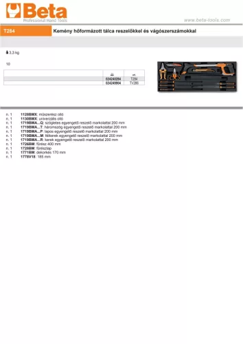 Beta T284 Kemény hőformált műanyag tálca szerszámkészlettel