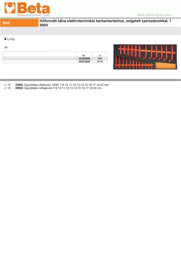 Beta M49 Habszivacs tálca elektrotechnikai karbantartáshoz, szigetelt szerszámokkal, 1 000V