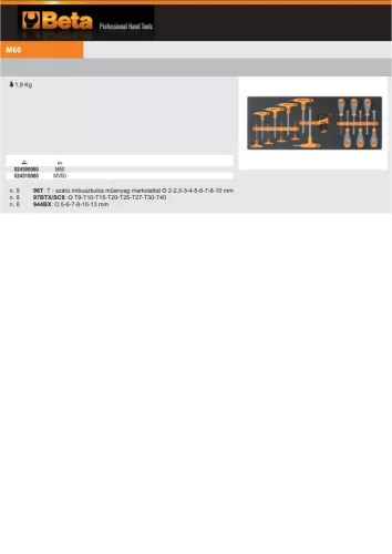 Beta M60 Habszivacs tálca markolatos imbuszkulcsokkal, furatos Torx kucsokkal, dugó csavarhúzókkal