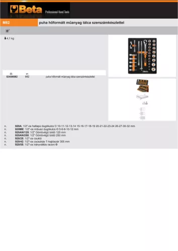 Beta M82 Habszivacs tálca 1/2"-os dugókulcskészlettel