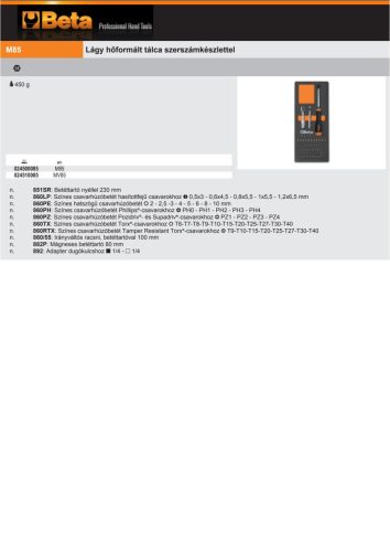 Beta M85 Habszivacs tálca 1/4"-os bitkészlettel