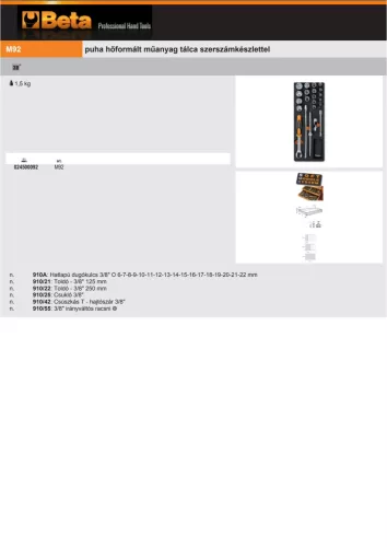 Beta M92 Habszivacs tálca 3/8"-os dugókulcskészlettel