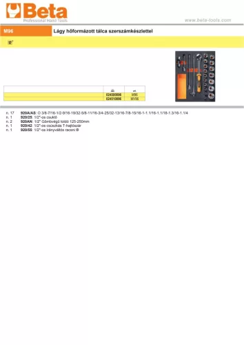 Beta M96 Habszivacs tálca 1/2"-os dugókulcskészlettel
