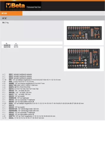 Beta M100 Habszivacs tálca 1/4" és 1/2"-os dugókulcskészlettel