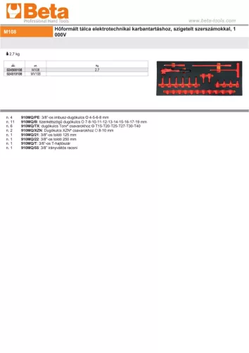 Beta M108 Habszivacs tálca elektrotechnikai karbantartáshoz, szigetelt szerszámokkal, 1 000V