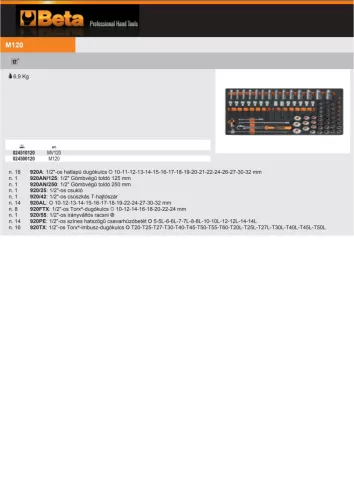 Beta M120 Habszivacs tálca 1/2”-os dugókulccsal és tartozékokkal