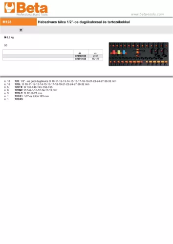 Beta M128 Habszivacs tálca 1/2”-os dugókulccsal és tartozékokkal