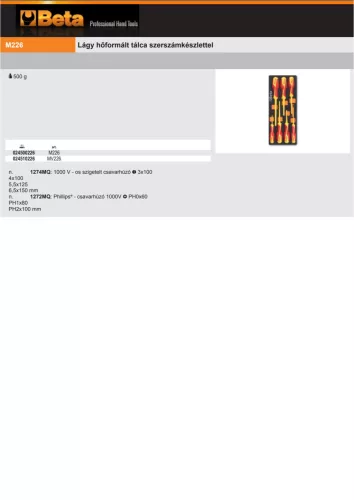 Beta M226 Habszivacs tálca csavarhúzókkal szigetelt 1000V