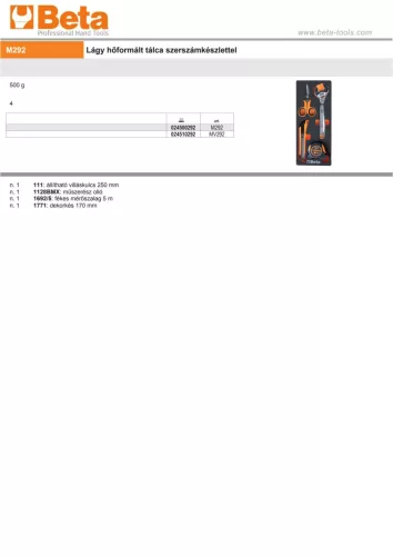 Beta M292 Habszivacs tálca általános szerszámkészlettel
