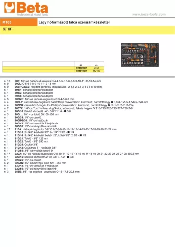 Beta M105 Habszivacs tálca 1/4" és 3/8"-os dugókulcskészlettel