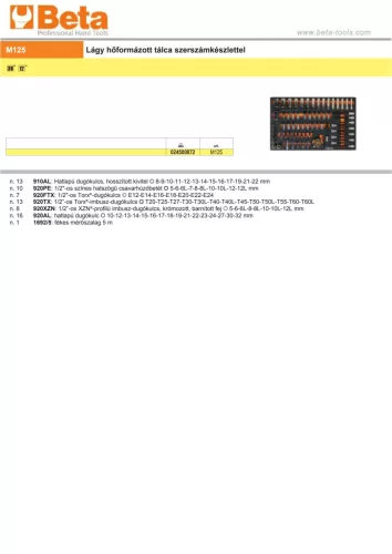 Beta M125 Habszivacs tálca 3/8"-os dugókulcskészlettel