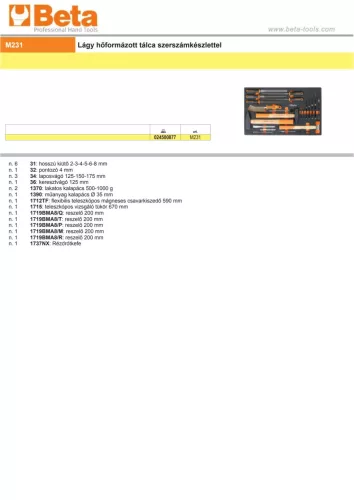 Beta M231 Habszivacs tálca reszelőkkel, kalapácsokkal, vágó és kiütőszerszámokkal