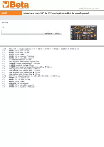Beta MB37 Habszivacs tálca 1/4” és 1/2”-os dugókulcsokkal és laposfogókkal