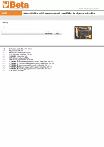 Beta MB58 Habszivacs tálca beütő szerszámokkal, reszelőkkel és vágószerszámokkal