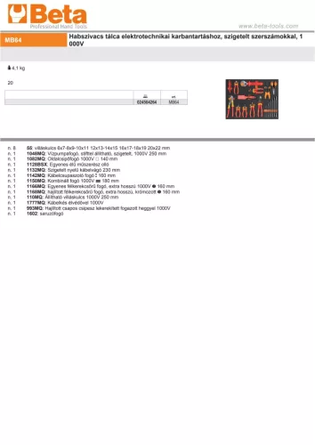 Beta MB64 Habszivacs tálca elektrotechnikai karbantartáshoz, szigetelt szerszámokkal, 1 000V