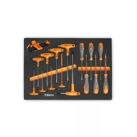   Beta MM60 EVA habszivacs tálca hajlított imbuszkulcsokkal és dugókulcsokkal Torx® csavarokhoz, nagy nyomatékot biztosító markolat