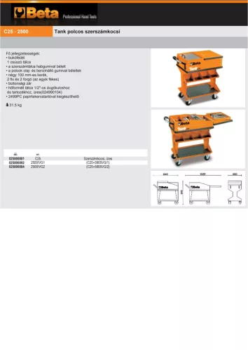 Beta C25 - 2500 Tank polcos szerszámkocsi ÜRES
