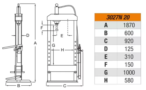 Beta 3027N/20 Hidraulikus asztali prés mozgó dugattyúval 20t