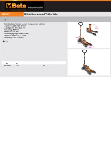 Beta 3030/2T Hidraulikus emelő 2T 6 kerékkel