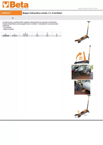 Beta 3030H/2T Magas hidraulikus emelő, 2 t, 6 kerékkel