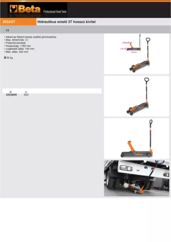 Beta 3033/3T Hidraulikus emelő 3T hosszú kivitel