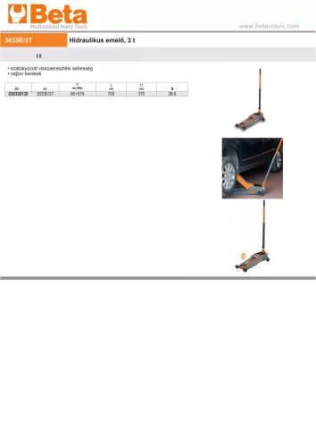 Beta 3033E/3T Hidraulikus emelő, 3 t